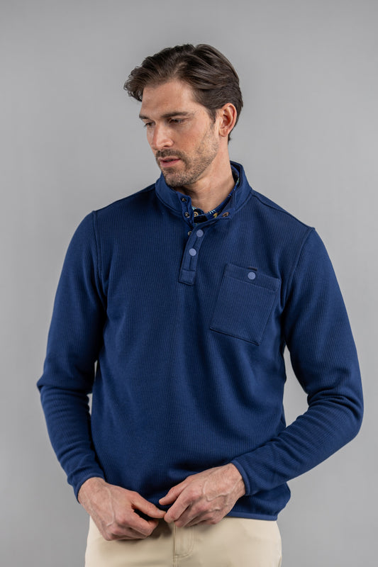 pullover dress shirt COOFANDY Men's Long Sleeve Polo Shirts Lightweight Collared Sweater durable enought for your daily wearing Snap Fleece Pullover Navy |