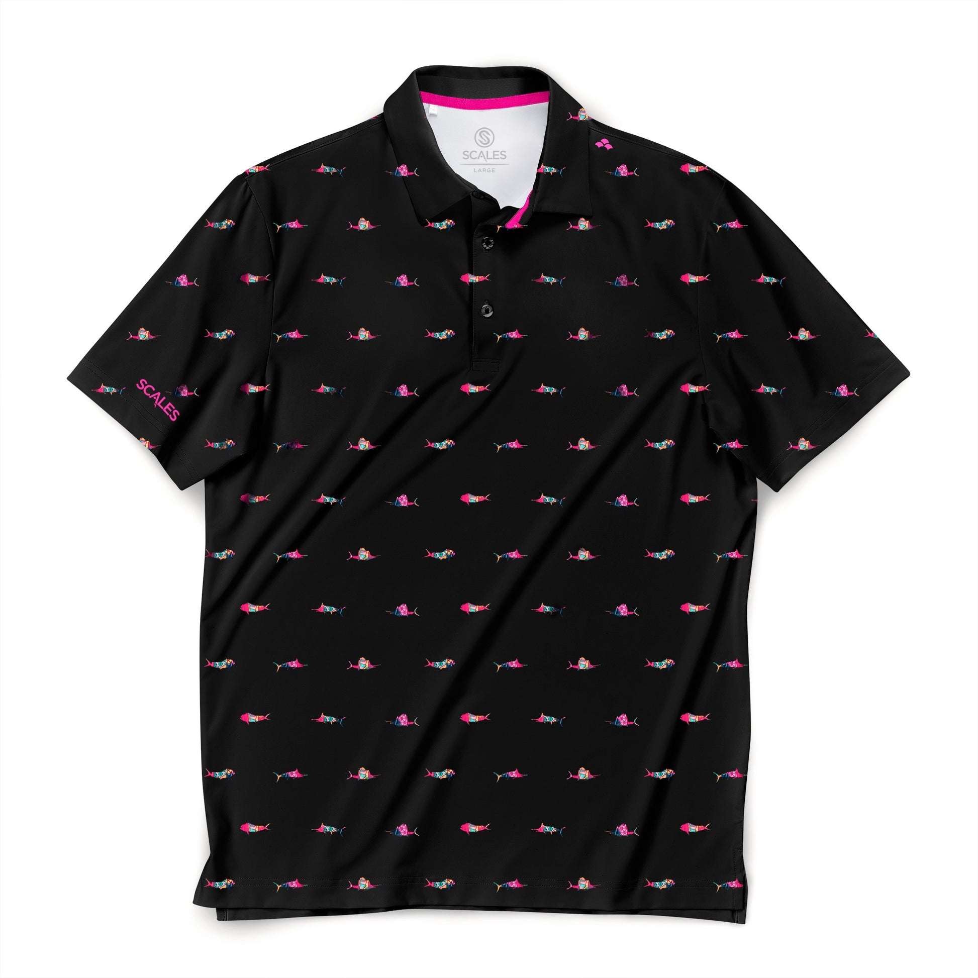 Scales Men's Trippy Fish Golf Polo, Small, Powder Blue